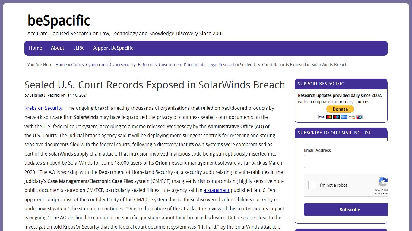 Sealed U.S. Court Records Exposed in SolarWinds Breach